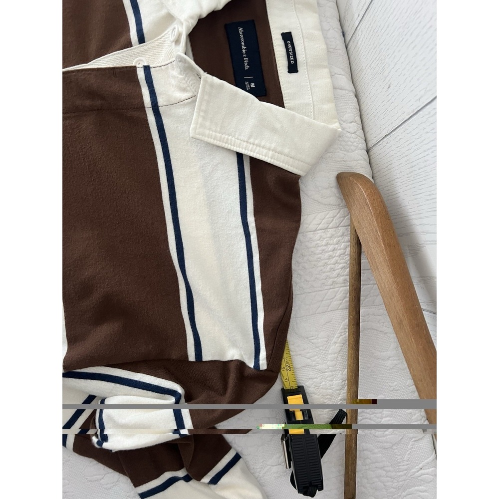 Abercrombie & Fitch Rugby Oversized Polo Shirt Men's Medium Stripe Preppy Brown - Picture 9 of 14